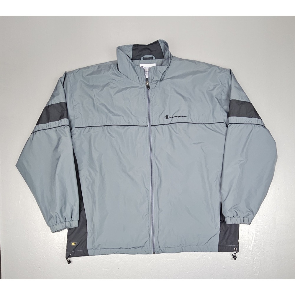 Vintage Champion Brand Jacket Mens XL Gray Windbreaker Running Track Full-Zip